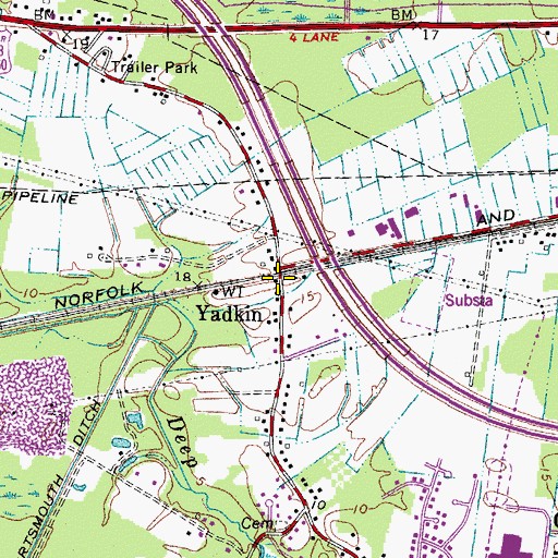 Topographic Map of Yadkin, VA
