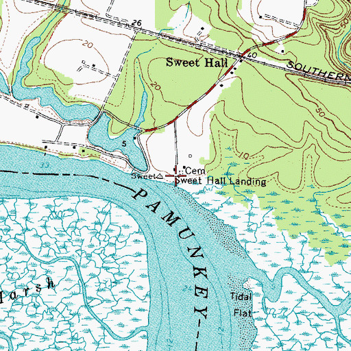 Topographic Map of Sweet Hall Landing, VA