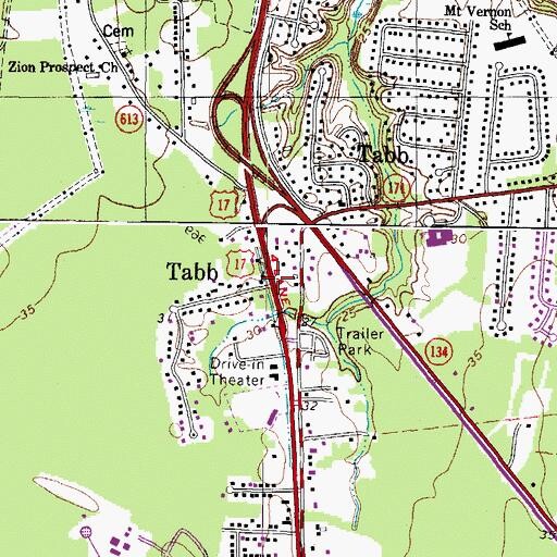 Topographic Map of Tabb, VA