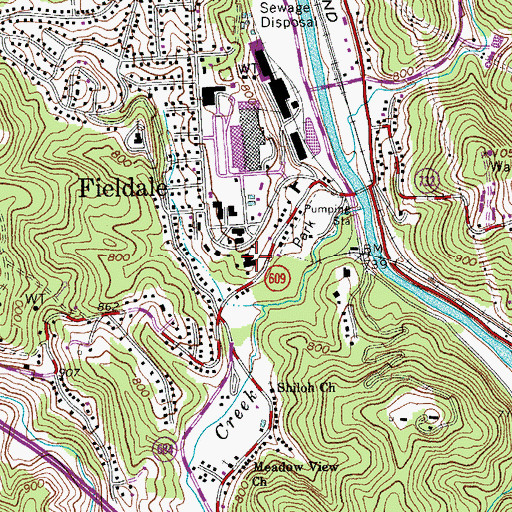 Topographic Map of Fieldale Elementary School (historical), VA