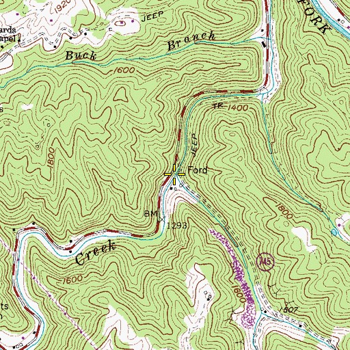 Topographic Map of Upper Hurricane Branch, VA