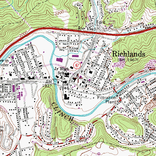 Topographic Map of Richlands Church of Christ, VA