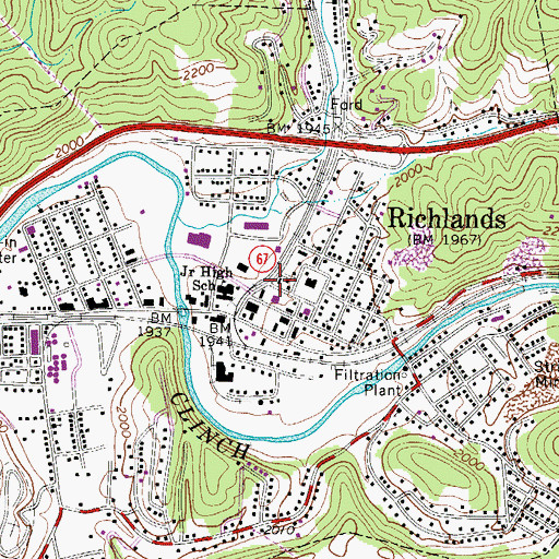 Topographic Map of Richlands Town Hall, VA