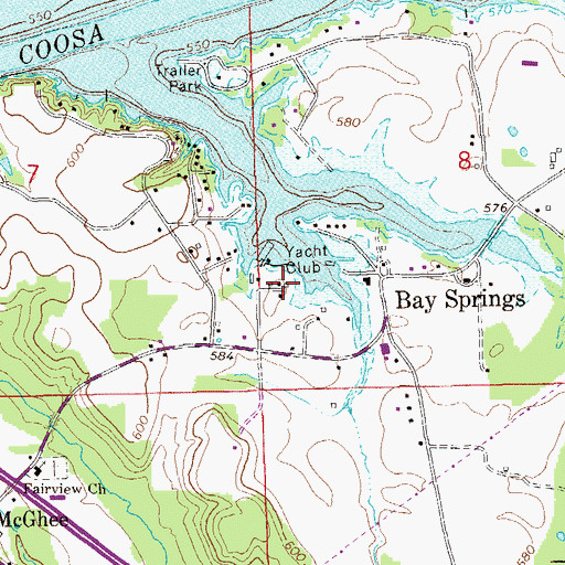 Topographic Map of Bay Springs Marina, AL