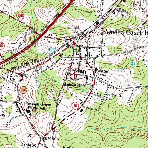 Topographic Map of Amelia Cemetery, VA