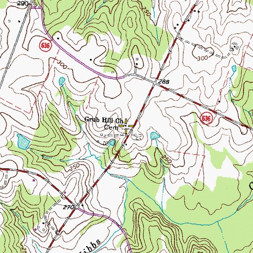 Topographic Map of Grub Hill Cemetery, VA