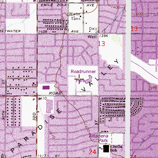Topographic Map of Roadrunner Park, AZ