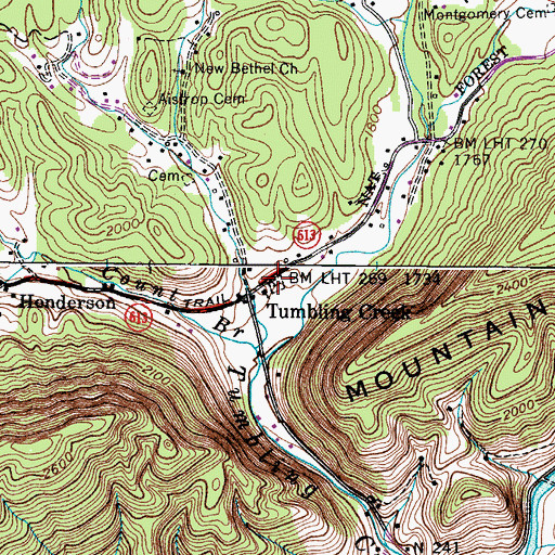 Topographic Map of Tumbling Creek Cemetery, VA