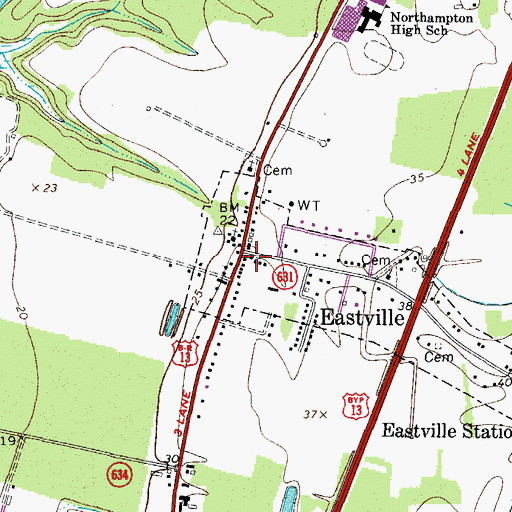 Topographic Map of Eastville, VA