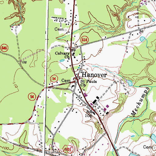 Topographic Map of Hanover, VA