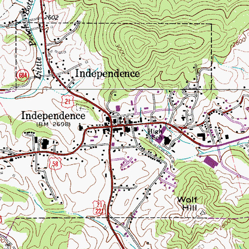 Topographic Map of Independence, VA
