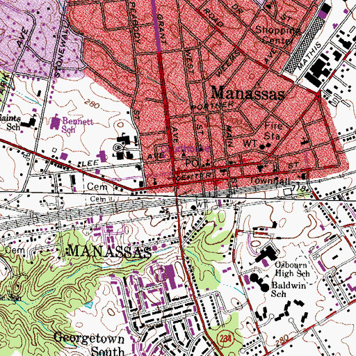 Topographic Map of Manassas, VA