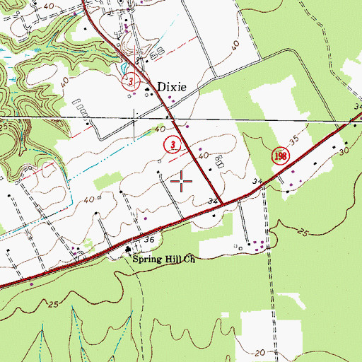 Topographic Map of Hudgins Farm Ultralight Airport (historical), VA