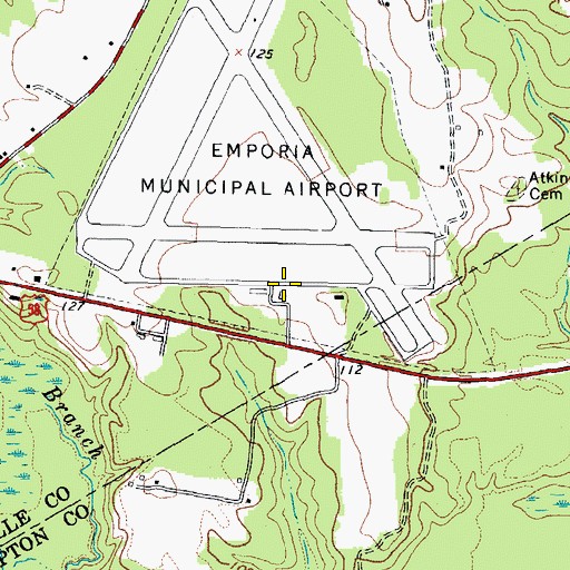 Topographic Map of Emporia-Greensville Regional Airport, VA