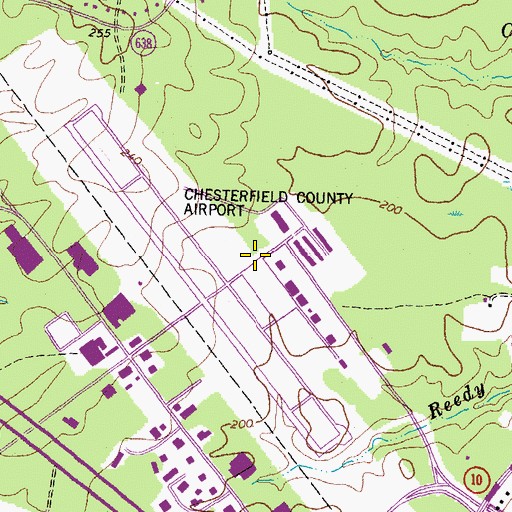 Topographic Map of Richmond Executive-Chesterfield County Airport, VA