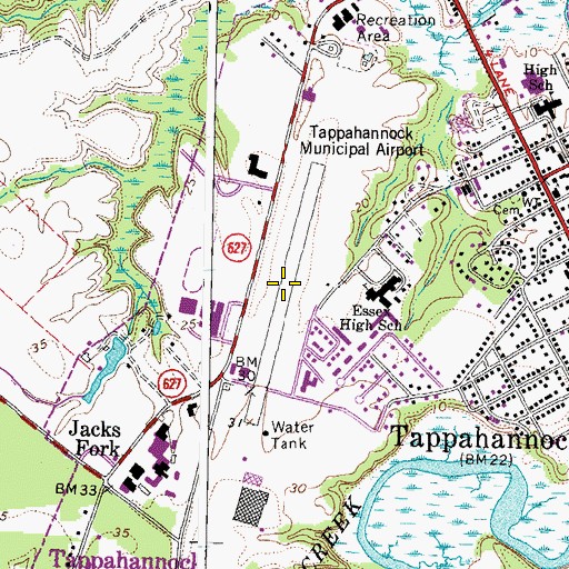 Topographic Map of Tappahannock Municipal Airport (historical), VA