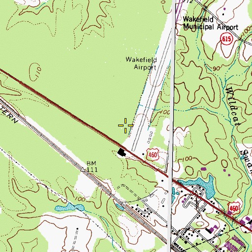 Topographic Map of Wakefield Municipal Airport, VA