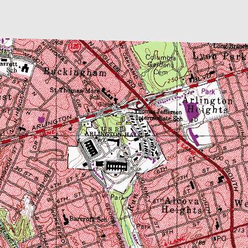 Topographic Map of Arlington Hall Post Office, VA