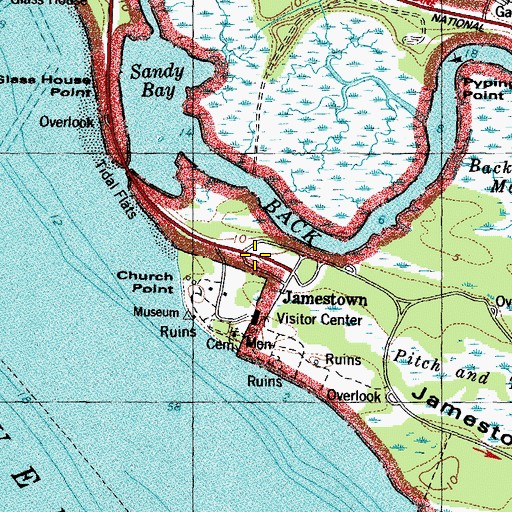 Topographic Map of Jamestown Post Office, VA