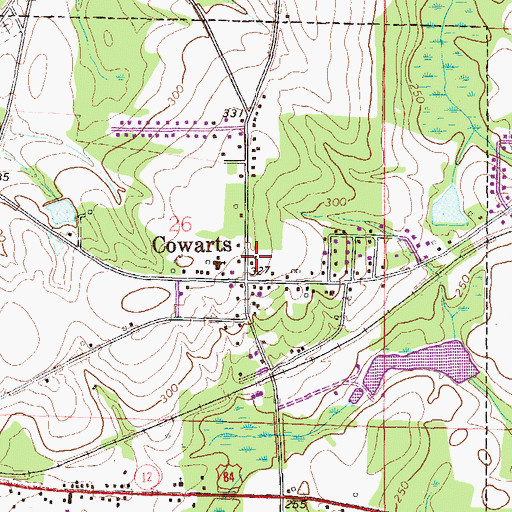 Topographic Map of Cowarts Town Hall, AL