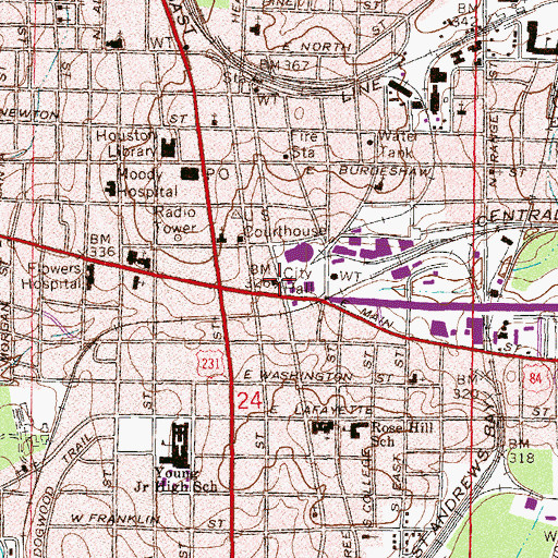 Topographic Map of Dothan City Hall, AL
