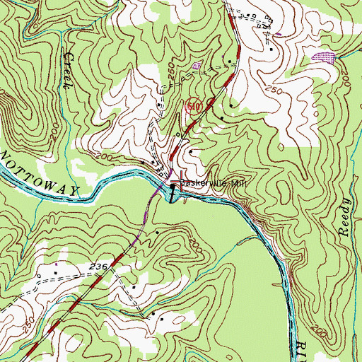 Topographic Map of Baskerville Mill, VA