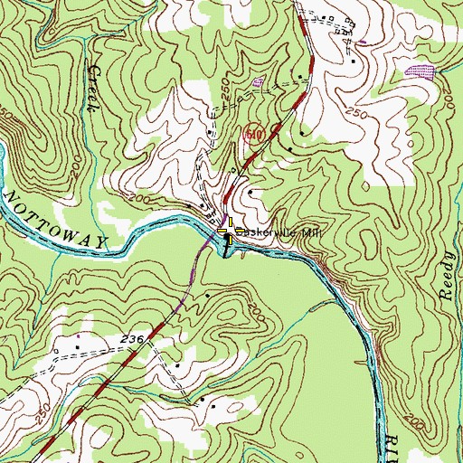 Topographic Map of Baskerville Mill, VA