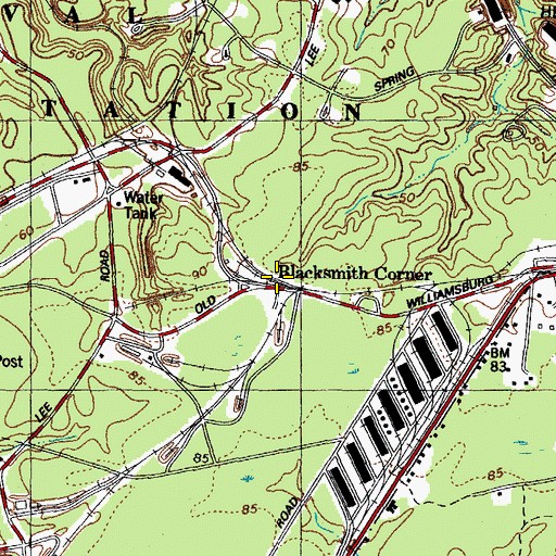 Topographic Map of Blacksmith Corner, VA