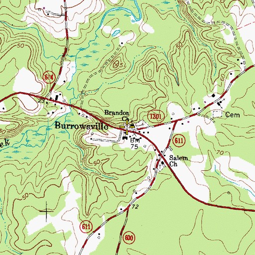 Topographic Map of Burrowsville, VA