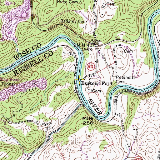Topographic Map of Burtons Ford, VA