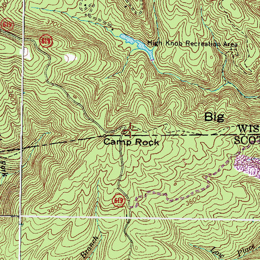 Topographic Map of Camp Rock, VA