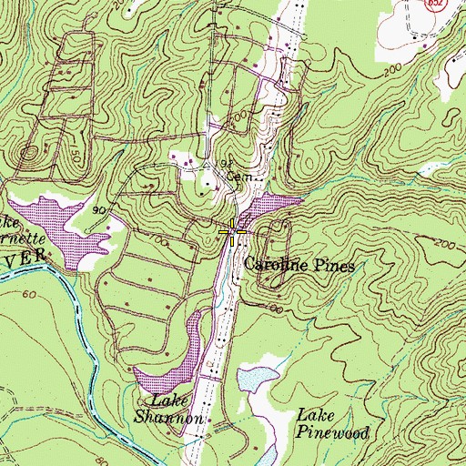 Topographic Map of Caroline Pines, VA