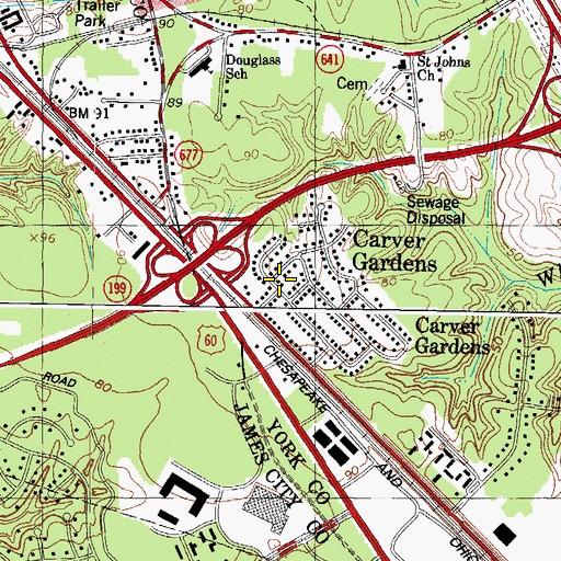 Topographic Map of Carver Gardens, VA