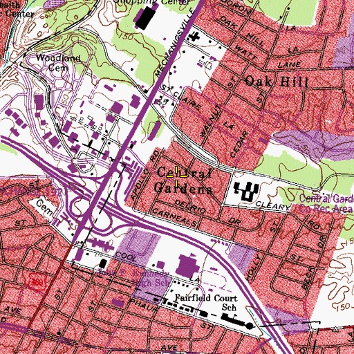 Topographic Map of Central Gardens, VA