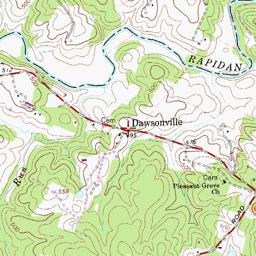Topographic Map of Dawsonville, VA