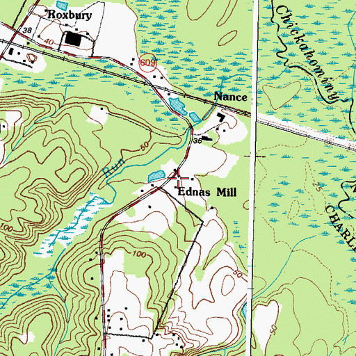 Topographic Map of Ednas Mill, VA