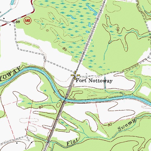 Topographic Map of Fort Nottoway, VA