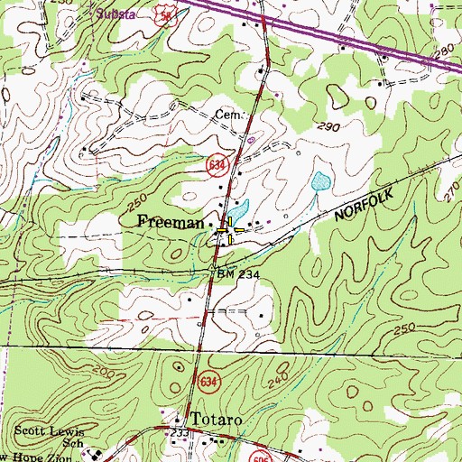 Topographic Map of Freeman, VA
