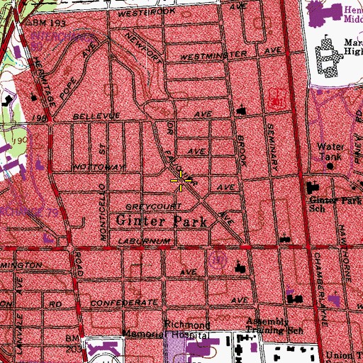 Topographic Map of Ginter Park, VA