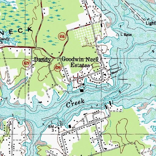 Topographic Map of Goodwin Neck Estates, VA