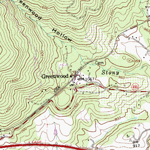 Topographic Map of Greenwood, VA
