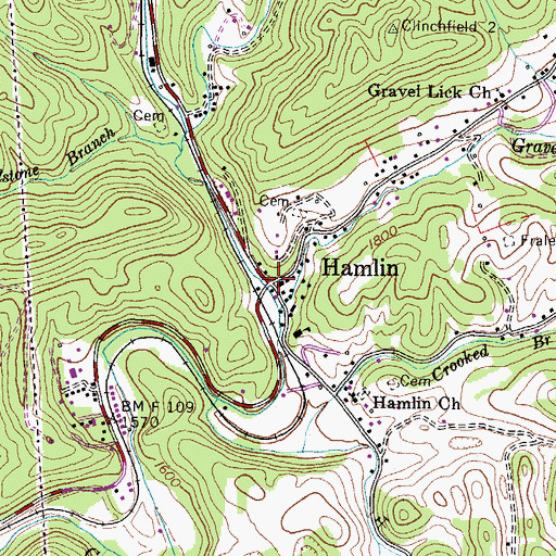 Topographic Map of Hamlin, VA