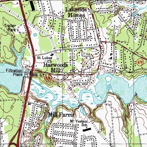 Topographic Map of Harwoods Mill, VA