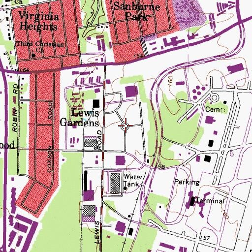 Topographic Map of Lewis Gardens, VA