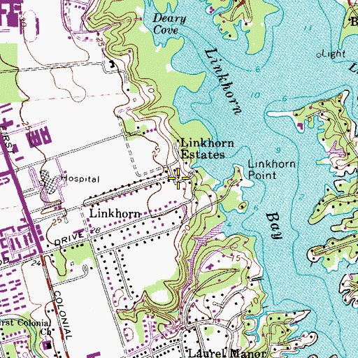 Topographic Map of Linkhorn Estates, VA