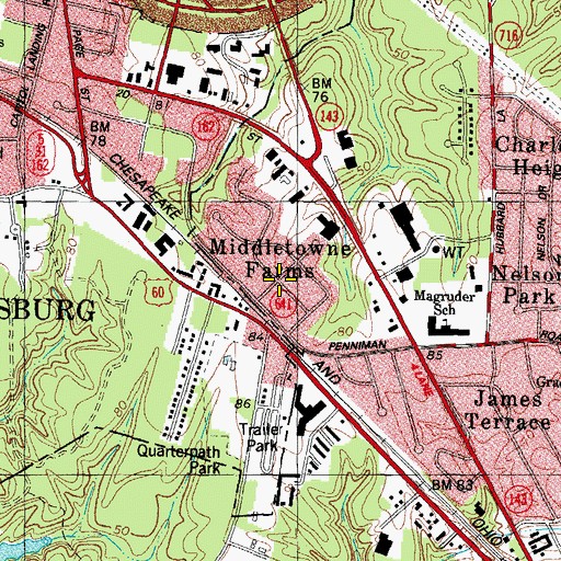 Topographic Map of Middletowne Farms, VA