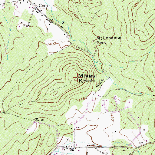 Topographic Map of Mikes Knob, VA