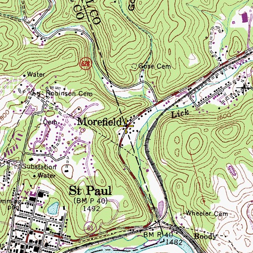 Topographic Map of Morefield, VA