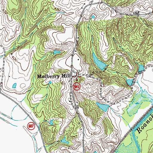 Topographic Map of Mulberry Hill, VA