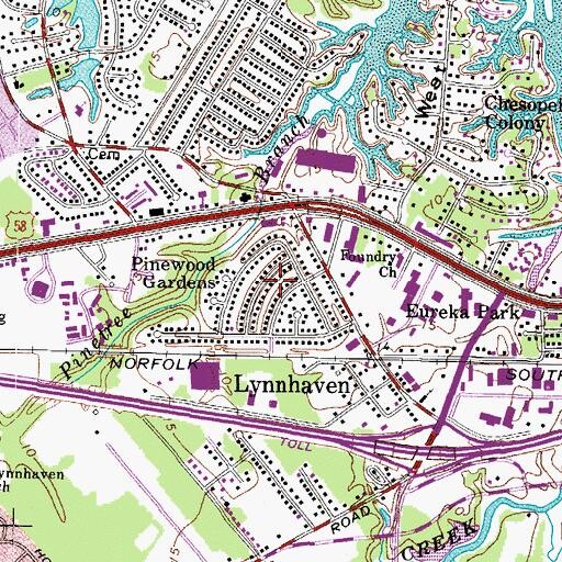 Topographic Map of Pinewood Gardens, VA